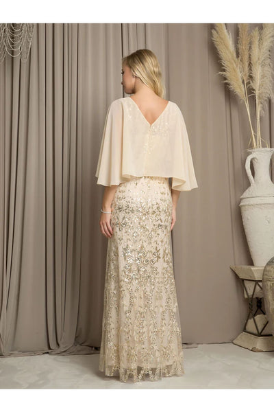 Eva USA 5255 Long Formal Mother of the Bride Cape Dress - Mother of the Bride Dresses