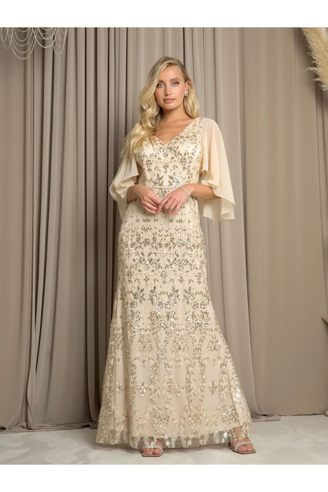 Eva USA 5255 Long Formal Mother of the Bride Cape Dress - Mother of the Bride Dresses