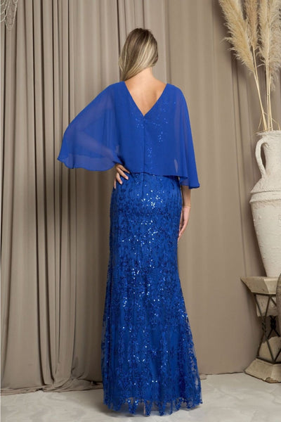 Eva USA 5255 V-Neck Sequin Embellished MOB Formal Gown - Dress