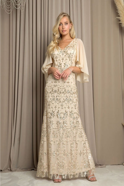 Eva USA 5255 V-Neck Sequin Embellished MOB Formal Gown - Dress