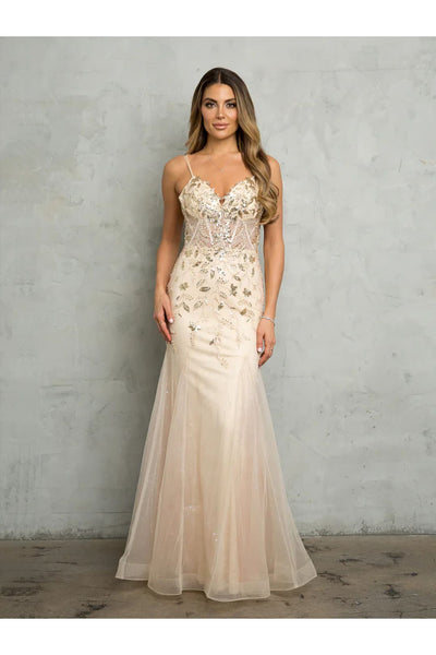 Eva USA 5257 Long Fitted Beaded Sequin Formal Prom Dress - Prom Dresses