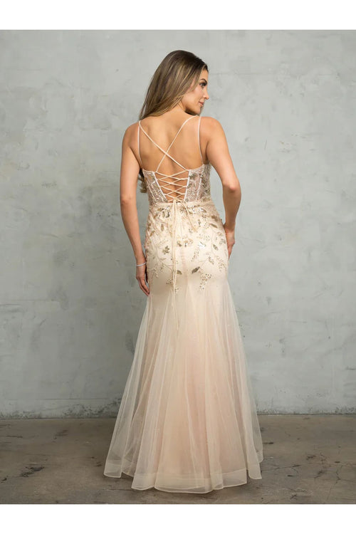 Eva USA 5257 Long Fitted Beaded Sequin Formal Prom Dress - Prom Dresses