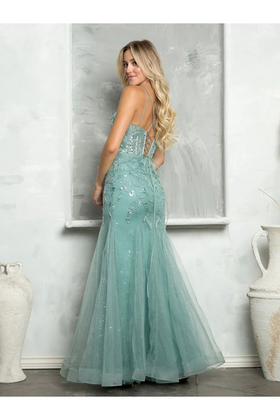 Eva USA 5257 Long Fitted Beaded Sequin Formal Prom Dress