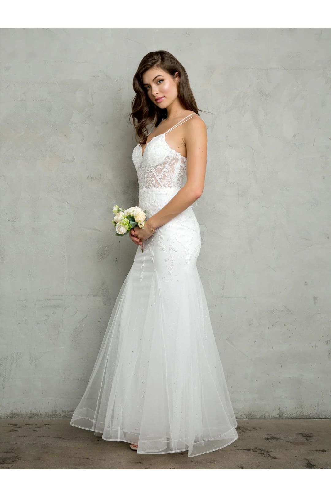 Eva USA 5257 Long Fitted Beaded Sequin Formal Prom Dress - Off White / XS - Prom Dresses