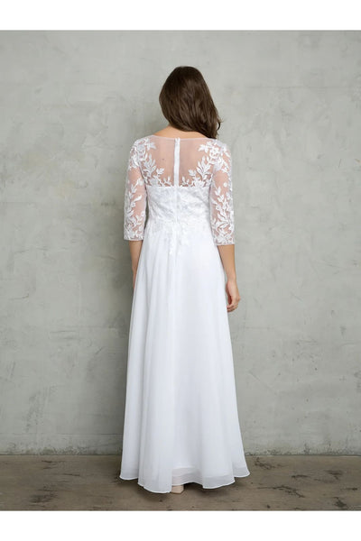 Vestido de novia largo de fiesta con escote redondo y cuentas de Eva USA 5258