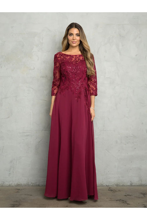 Eva USA 5258 Long A Line Mother of the Bride Formal Dress - Burgundy / S - Mother of the Bride Dresses