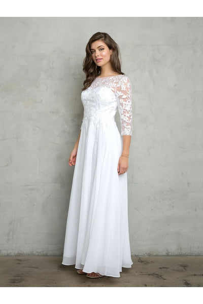 Eva USA 5258 Long A Line Mother of the Bride Formal Dress - White / S - Mother of the Bride Dresses