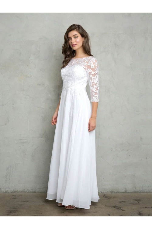 Eva USA 5258 Long A Line Mother of the Bride Formal Dress - White / S - Mother of the Bride Dresses
