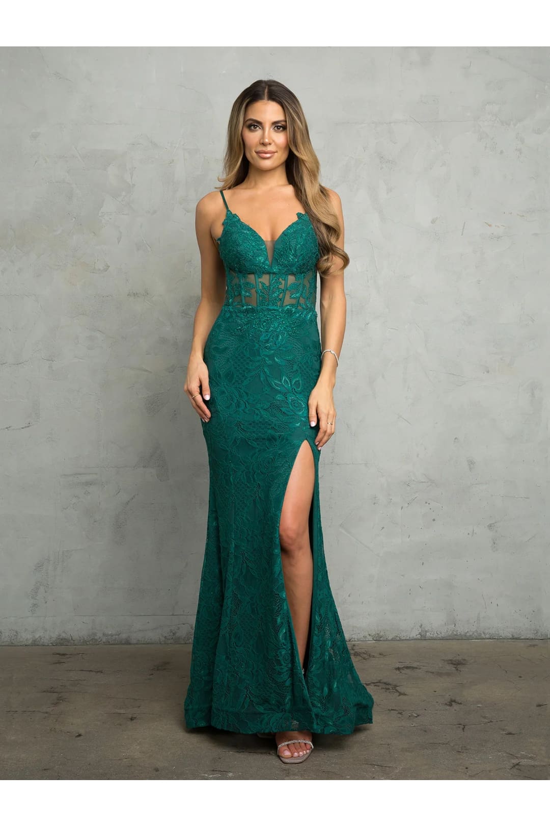 Eva USA 5260 Long Formal Fitted Evening Prom Dress - Hunter Green / XS - Prom Dresses
