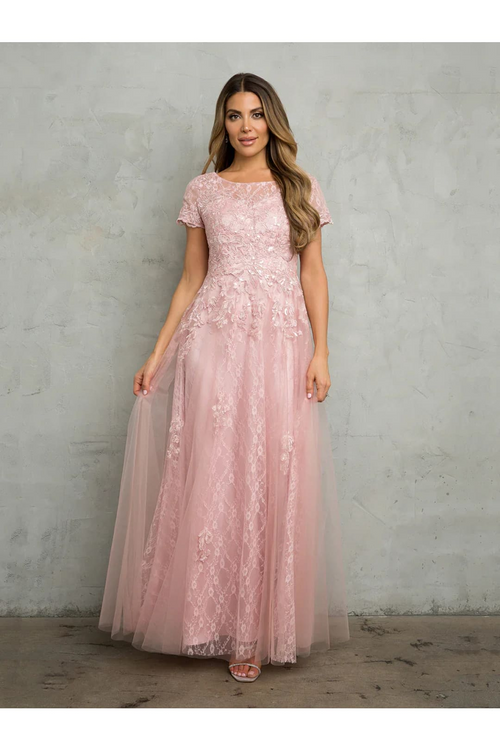 Eva USA 5261 Long Formal Mother of the Bride A Line Dress - Dusty Rose / S - Mother of the Bride Dresses