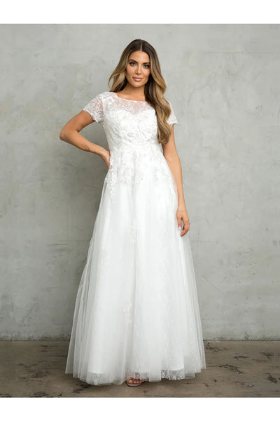 Eva USA 5261 Long Formal Mother of the Bride A Line Dress - Off White / S - Mother of the Bride Dresses