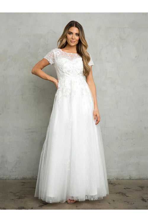 Eva USA 5261 Long Formal Mother of the Bride A Line Dress - Off White / S - Mother of the Bride Dresses