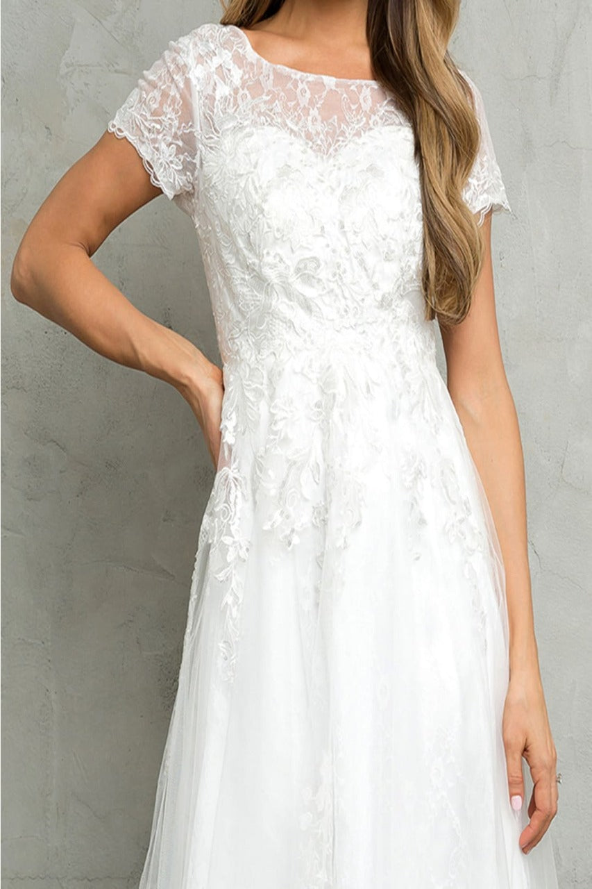 Eva USA 5261B Off-White Sequin Detailed A-Line Wedding Gown - Dress