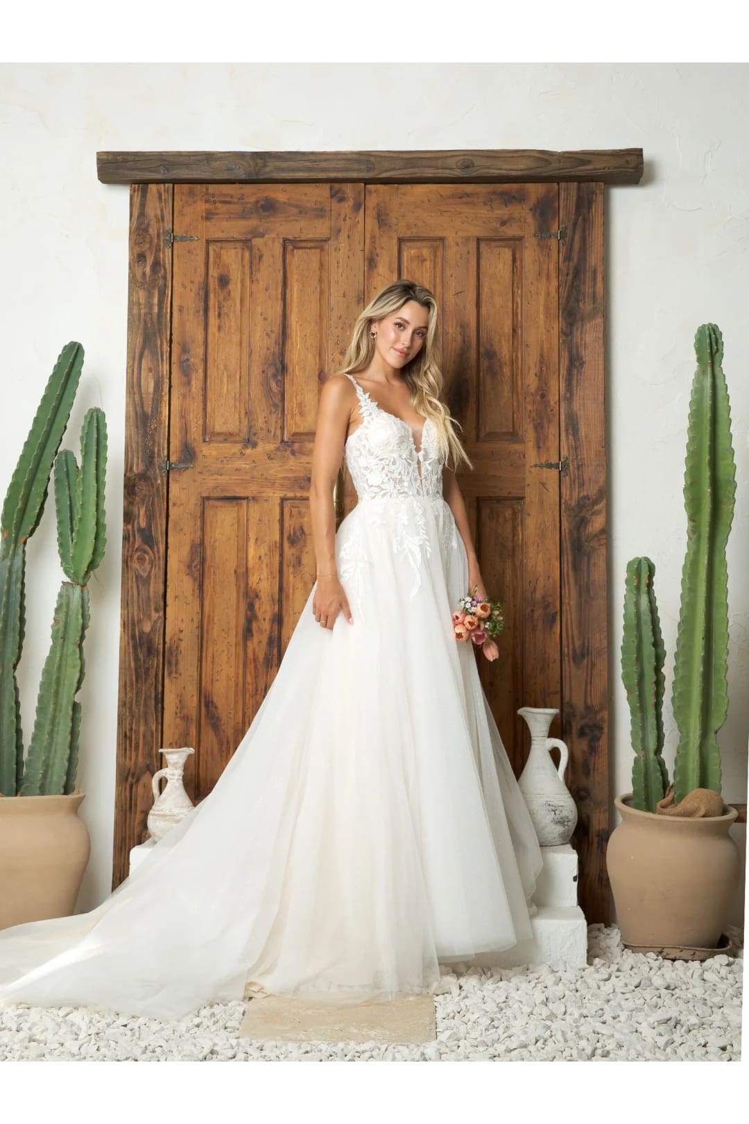 Eva USA 5262 Simple Long A Line Glitter Wedding Dress - Wedding Dresses