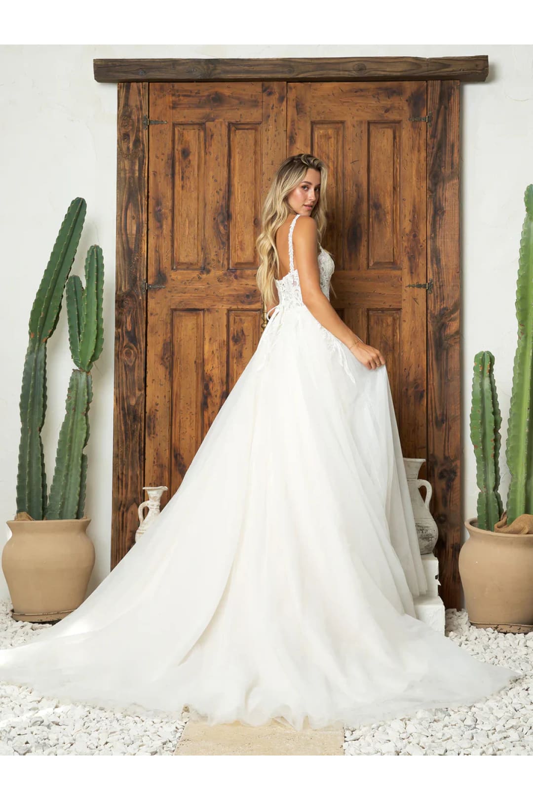 Eva USA 5262 Simple Long A Line Glitter Wedding Dress - Wedding Dresses