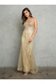 Eva USA 5263 Glitter Long Evening Formal Prom Dress - Champagne / XS - Prom Dresses
