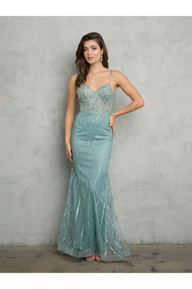 Eva USA 5263 Glitter Long Evening Formal Prom Dress