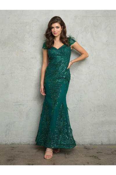 Eva USA 5264 Fitted Long Formal Glitter Evening Dress - Hunter Green / S - Mother of the Bride Dresses