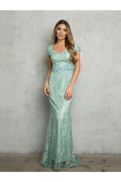 Eva USA 5266 Long Formal Glitter Applique Evening Dress - Sage / S - Mother of the Bride Dresses