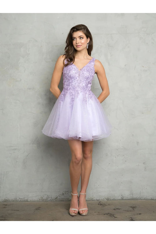 Eva USA 5267 Homecoming Short A Line Cocktail Prom Dress - Lilac / XS - Cocktail Dresses