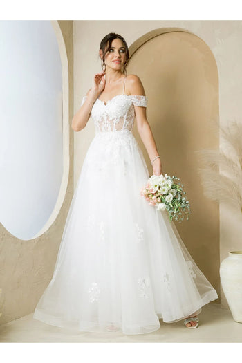 Eva USA 5270 Long Bridal A Line Removable Sleeve Wedding Dress - Wedding Dresses