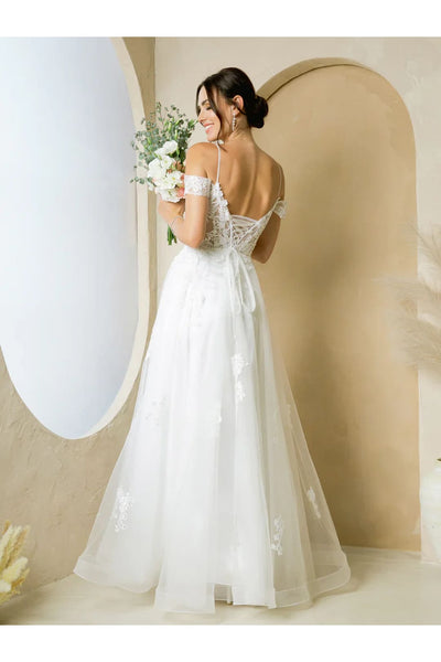 Eva USA 5270 Long Bridal A Line Removable Sleeve Wedding Dress - Wedding Dresses