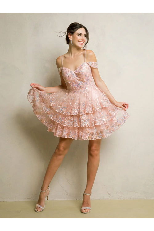 Eva USA 5288 A Line Homecoming Short Lace Cocktail Dress - Dusty Rose / XS - Cocktail Dresses