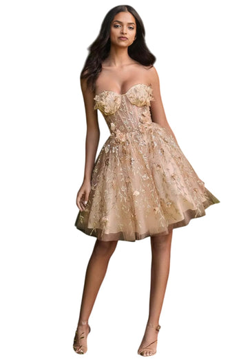 Evening Dress 2025 Applique Short Elegant Party Dress - Champagne / L - Prom