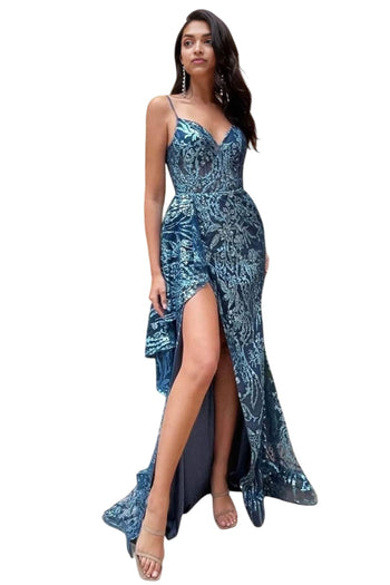 Evening Dress 2025 Glitter High Slit Elegant Party Gown - Lapis Blue / 2 - Prom