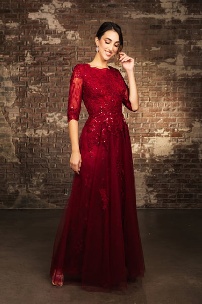 Evening Dress 3/4 Sleeves By May Queen MQ2143