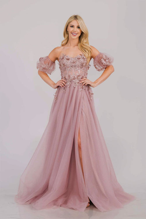 Evening Dress Beaded A-Line Long Pageant Gown By Amelia Couture 3041 - PERIWINKLE / 2 - Dress