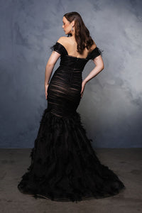 Evening Dress Off The Shoulder Feather Gown By Royal Queen RQ8190B - Dress