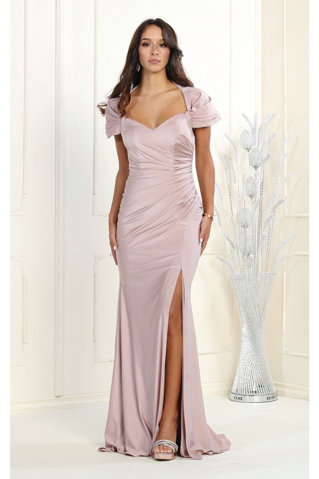 mauve formal dress Vintage Plus Size Pleated Tulle Bridesmaid Full Length Sleeve Style KissProm High Neck A-Line Bridesmaid
