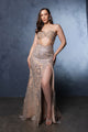 Evening Dress Sleeveless Sequin Sheath Gala Gown By Royal Queen RQ8160 - CHAMPAGNE/NUDE / 4 - Dress