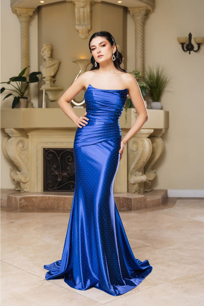 Evening Dress Straight Across Mermaid Gown By May Queen MQ2156 - ROYAL / 4 - Dress