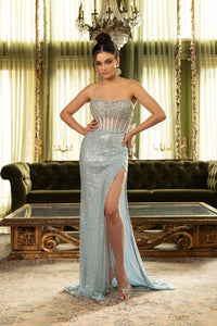 Evening Dress Strapless Sequin Mesh Gala Gown By Royal Queen RQ8155 - BABYBLUE / 8 - Dress