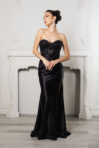Evening Dress Sweetheart High Side Slit Gala Gown By May Queen MQ2152 - BLACK / 4 - Dress