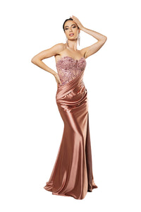 Evening Dress Sweetheart High Side Slit Gala Gown By May Queen MQ2152 - ROSE GOLD / 4 - Dress