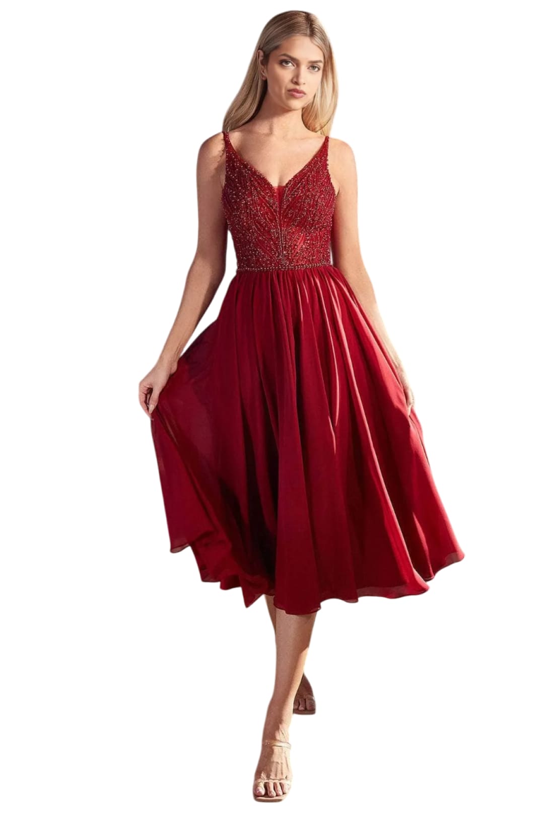 Evening Gown 2025 Fitted Tea-Length Elegant Dress - Burgundy / 4 - Prom