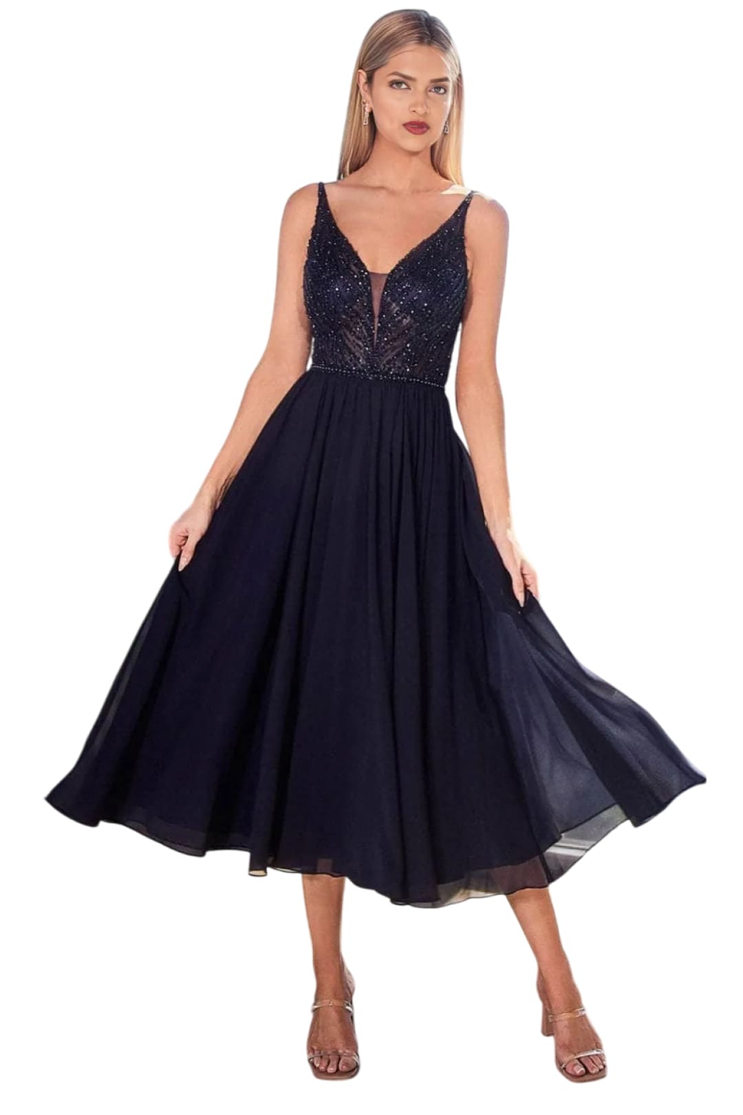 Evening Gown 2025 Fitted Tea-Length Elegant Dress - Navy / 4 - Prom