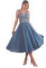 Evening Gown 2025 Fitted Tea-Length Elegant Dress - Smoky Blue / 4 - Prom