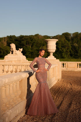 Chic and Holland HF110615 Long Sleeve Beaded Mermaid Gown