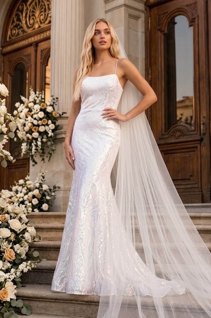 Amelia Couture 6116B Mermaid Open Back Wedding White Formal Dress