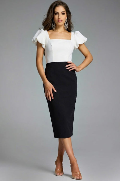 Vivid Colorblock Puff Sleeve Dress by Jovani 43756