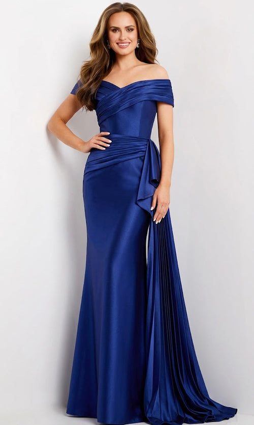 Jovani 44524 - Off Shoulder Satin Gown with Draped Detail