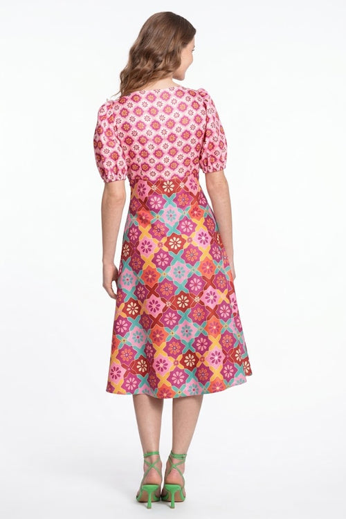 Donna Morgan D8308M Soft Wht Pink Floral Short Sleeve A-Line Long Dress