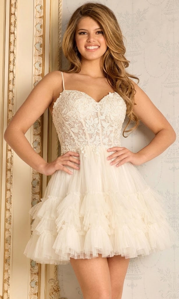 Lace Embroidered Tulle Short Dress by Jovani 45335