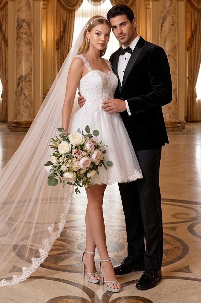 Adora Design 1004 Short Lace Applique A-Line Mini Wedding Dress