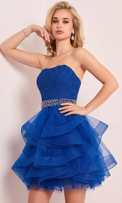 Jovani 3099 - Elegant Floral Lace Short Dress