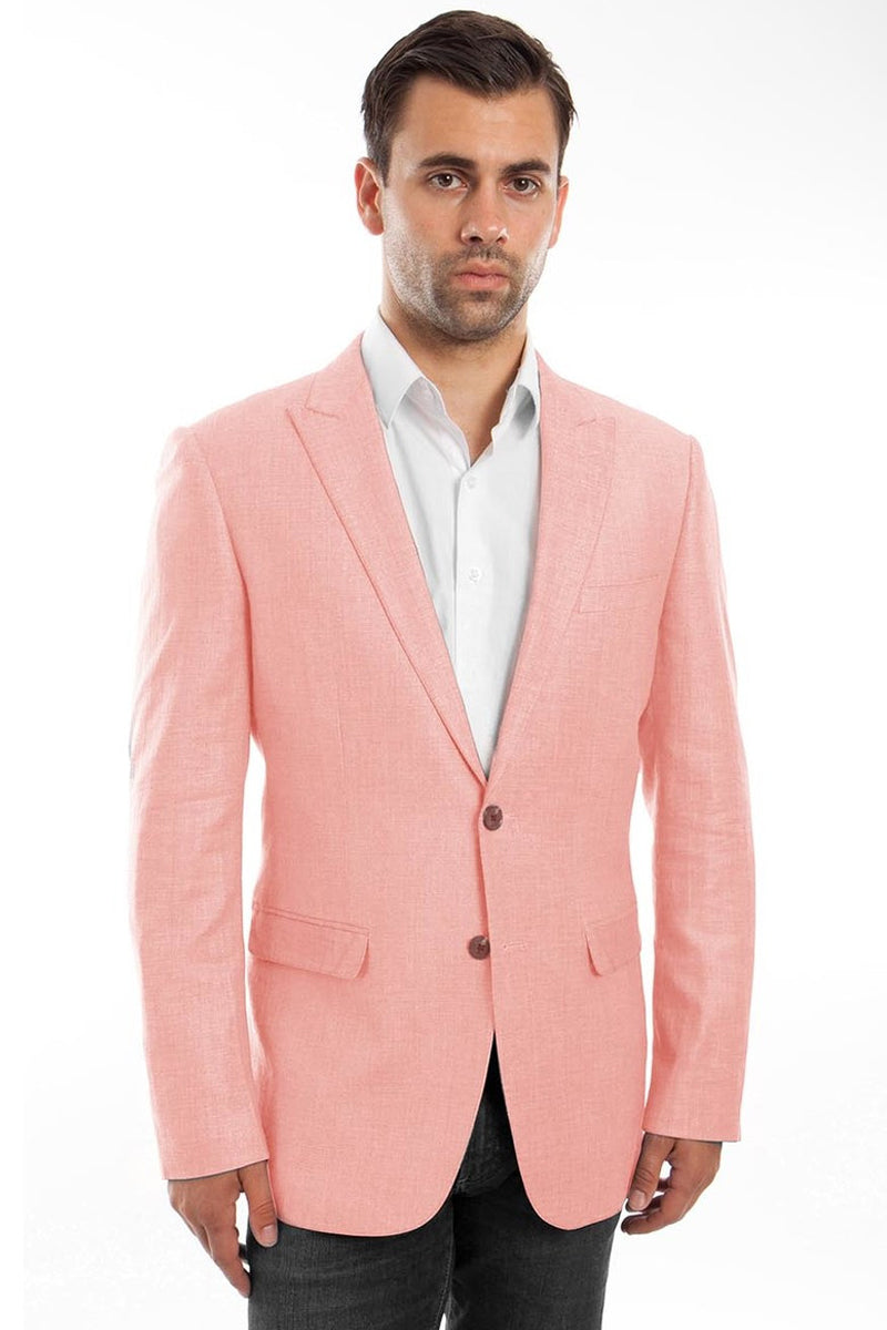 Blazer de lino de verano de dos botones para hombre en rosa coral